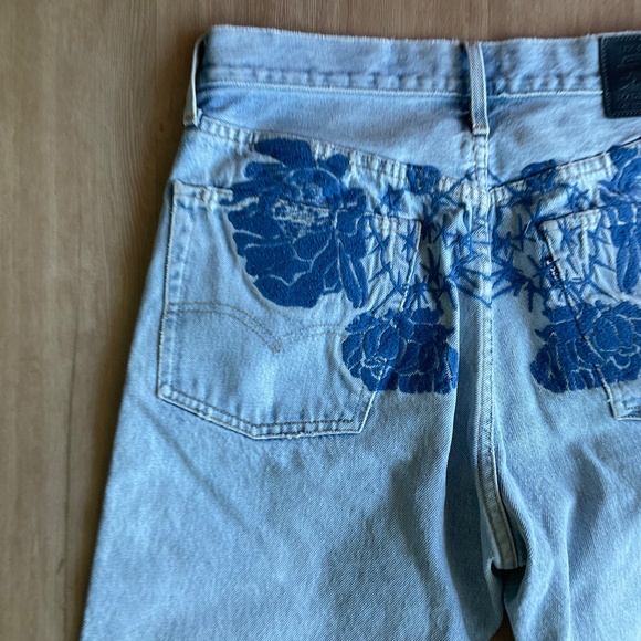 Leviβs Embroidered 501 Made & Crafted Straight denim jeans Boho free people 27 - Picture 12 of 15